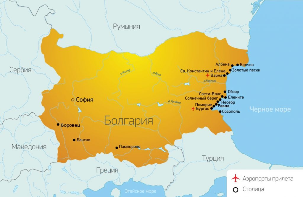 Карта курортов Болгарии