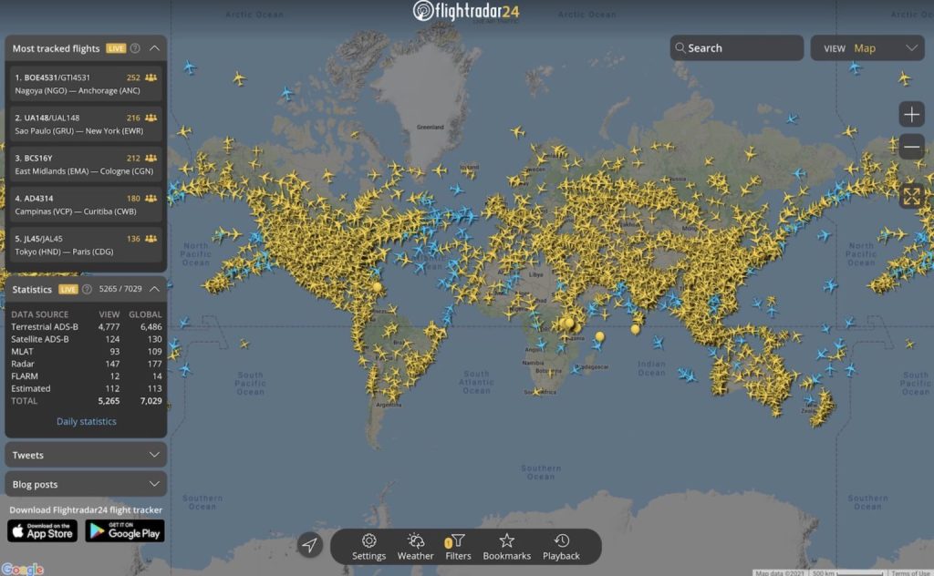 Flightradar24 сайт много самолетов карта мира