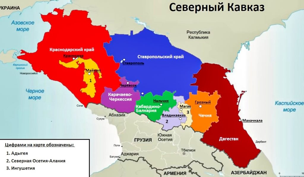 Карта республик Северного Кавказа
